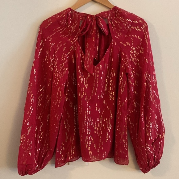 NWT Lilly Pulitzer Noraleen Silk Top Long Sleeved Metallic Red Women’s XS - Picture 5 of 12
